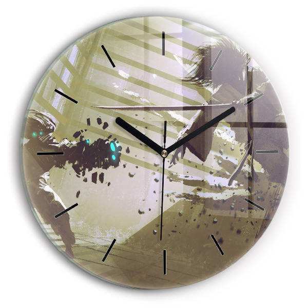 Reloj redondo pared Lucha entre robot y samurai
