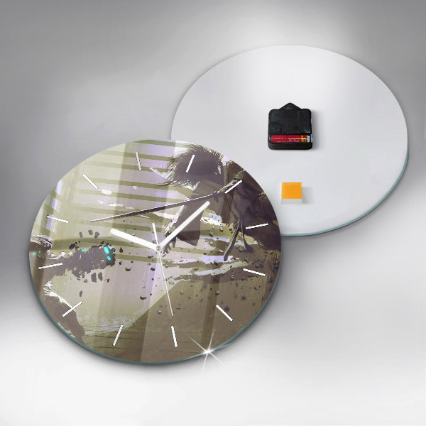 Reloj redondo pared Lucha entre robot y samurai