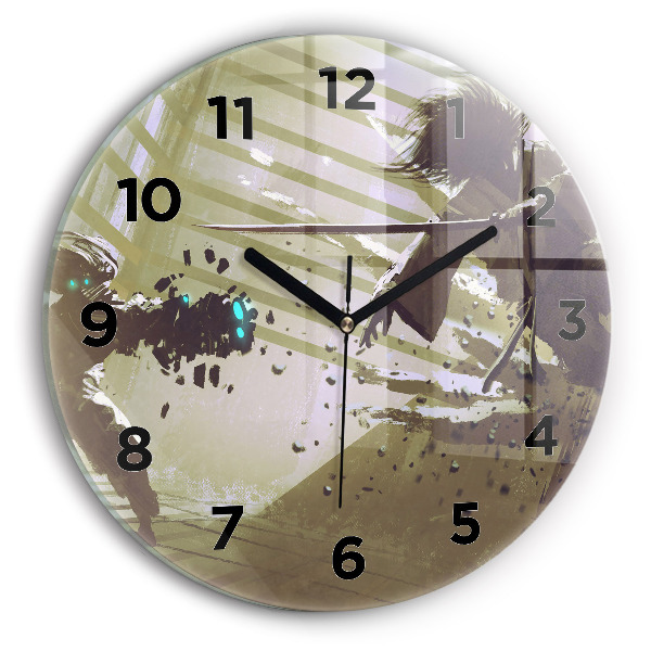 Reloj redondo pared Lucha entre robot y samurai