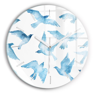 Reloj de cristal redondo Pájaros azules volando