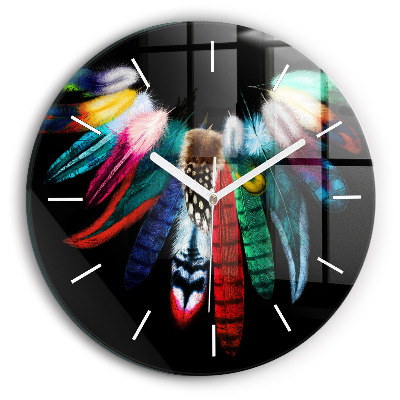 Reloj de cristal redondo Plumas de pájaro en colores