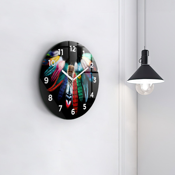 Reloj de cristal redondo Plumas de pájaro en colores