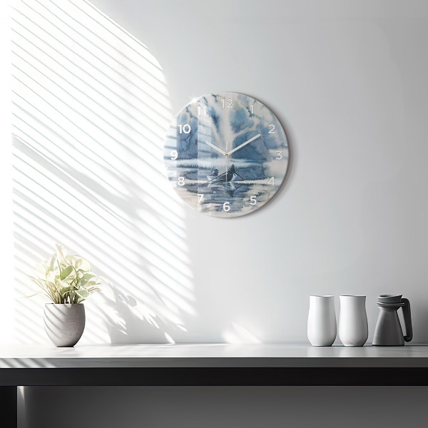 Reloj redondo pared Pescador en un lago