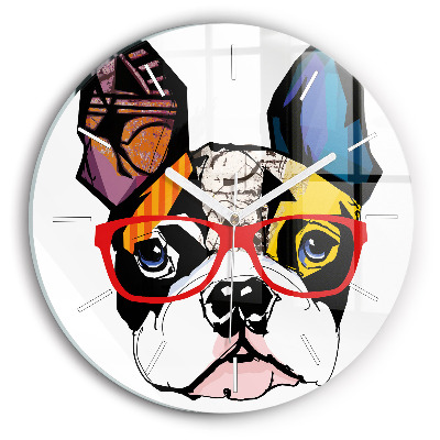 Reloj de cristal redondo Bulldog francés con gafas