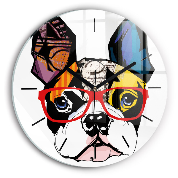 Reloj de cristal redondo Bulldog francés con gafas