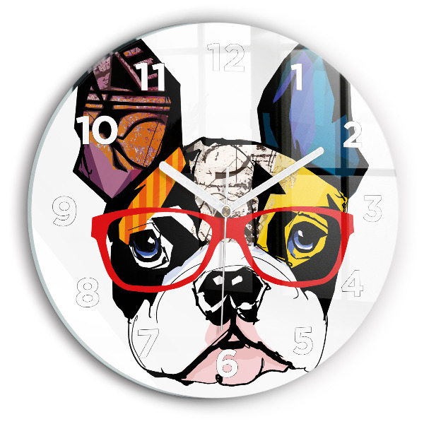 Reloj de cristal redondo Bulldog francés con gafas