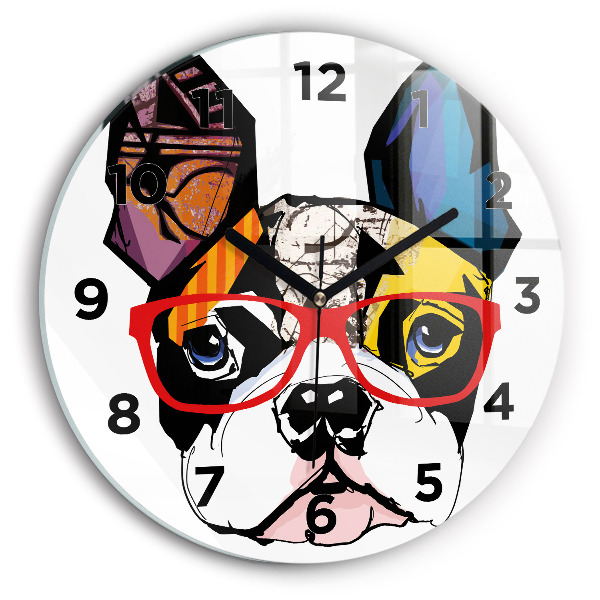 Reloj de cristal redondo Bulldog francés con gafas