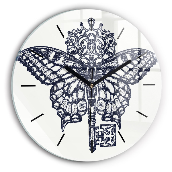 Reloj de pared redondo Mariposa y llave - estilo boho