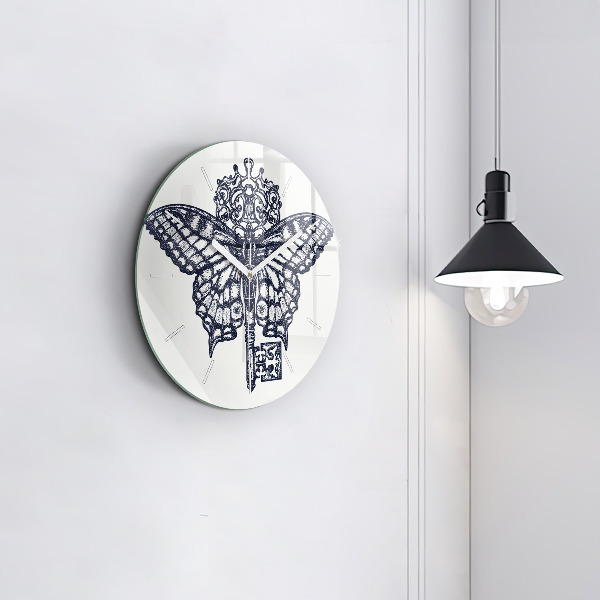 Reloj de pared redondo Mariposa y llave - estilo boho