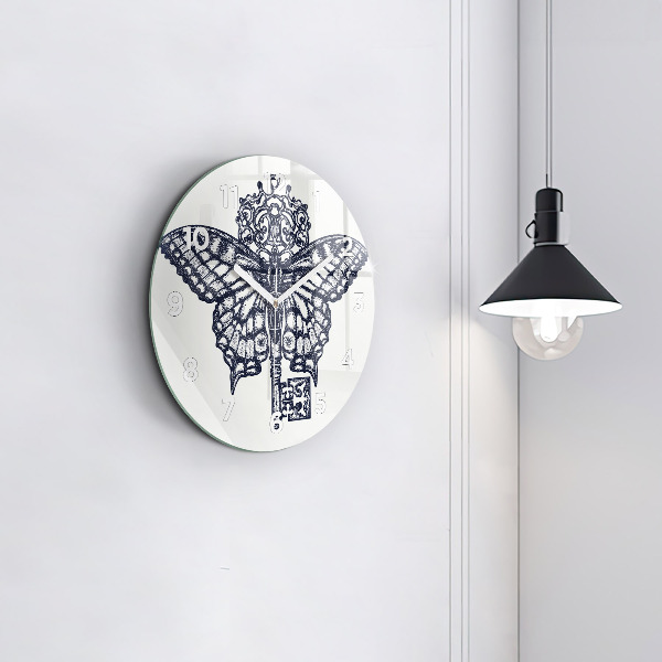 Reloj de pared redondo Mariposa y llave - estilo boho