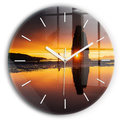 Reloj de cristal redondo Corredor y puesta de sol