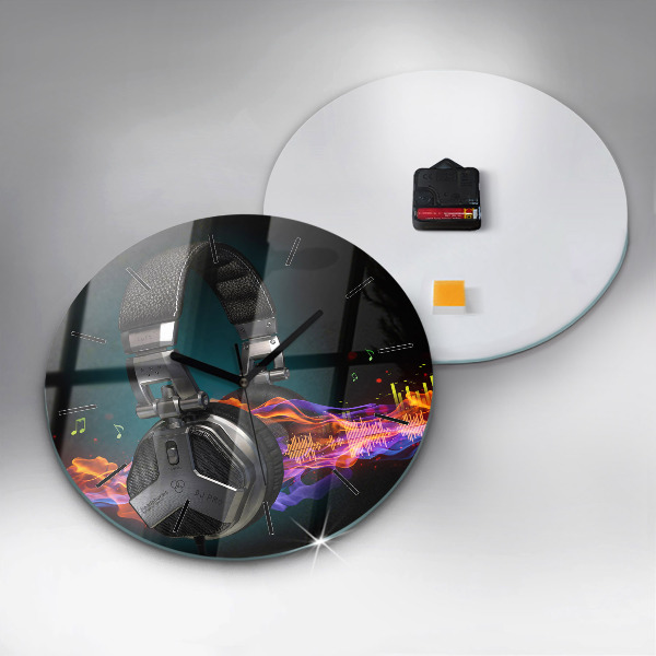 Reloj redondo pared Auriculares y ondas sonoras