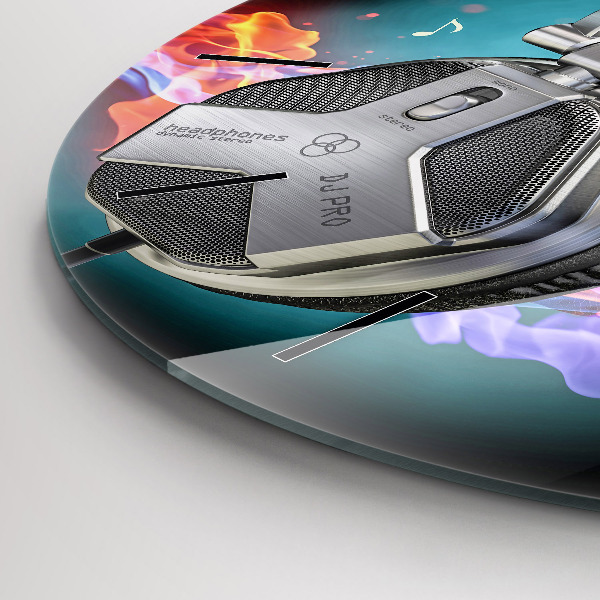 Reloj redondo pared Auriculares y ondas sonoras