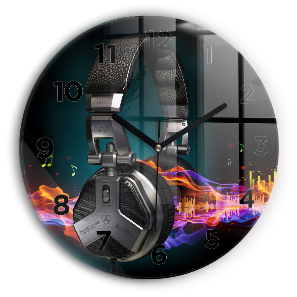 Reloj redondo pared Auriculares y ondas sonoras