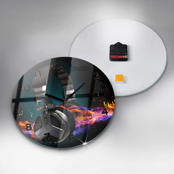 Reloj redondo pared Auriculares y ondas sonoras