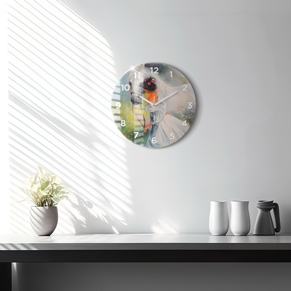 Reloj de pared redondo Hermosa mujer con un caballo