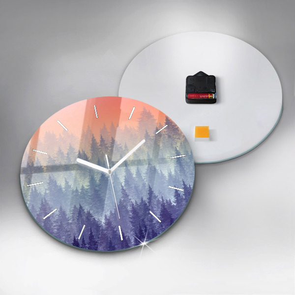 Reloj de cristal redondo Bosque en la niebla