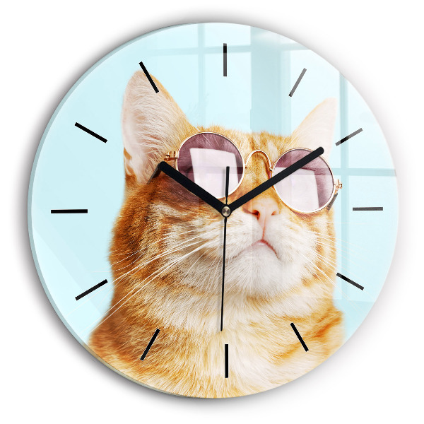 Reloj de cristal redondo Divertido gato con gafas