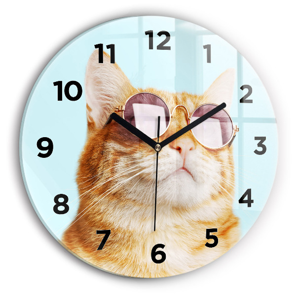 Reloj de cristal redondo Divertido gato con gafas