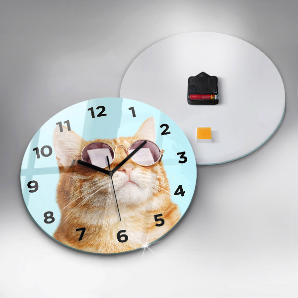 Reloj de cristal redondo Divertido gato con gafas