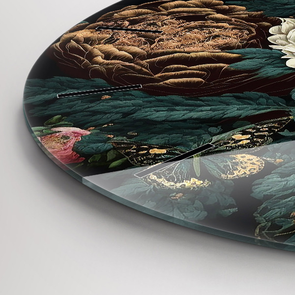 Reloj de pared redondo Flor y mariposas doradas