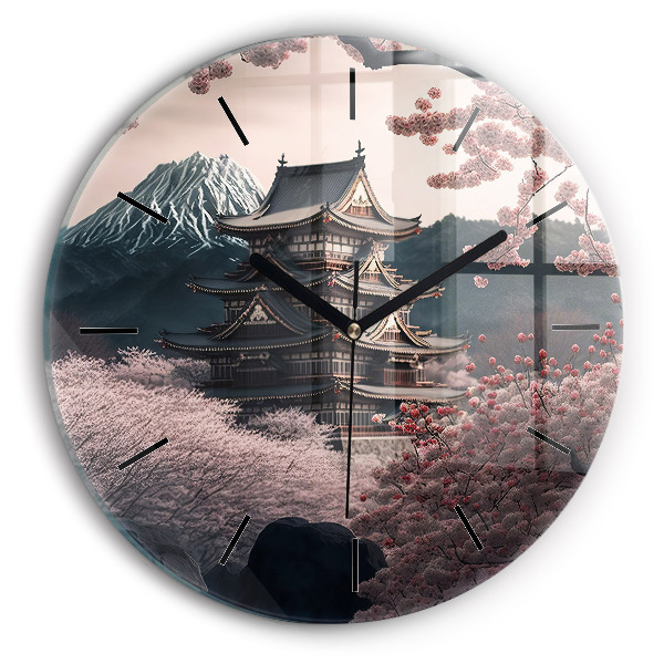 Reloj redondo pared Torre asiática Cerezos en flor