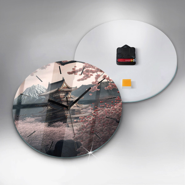 Reloj redondo pared Torre asiática Cerezos en flor