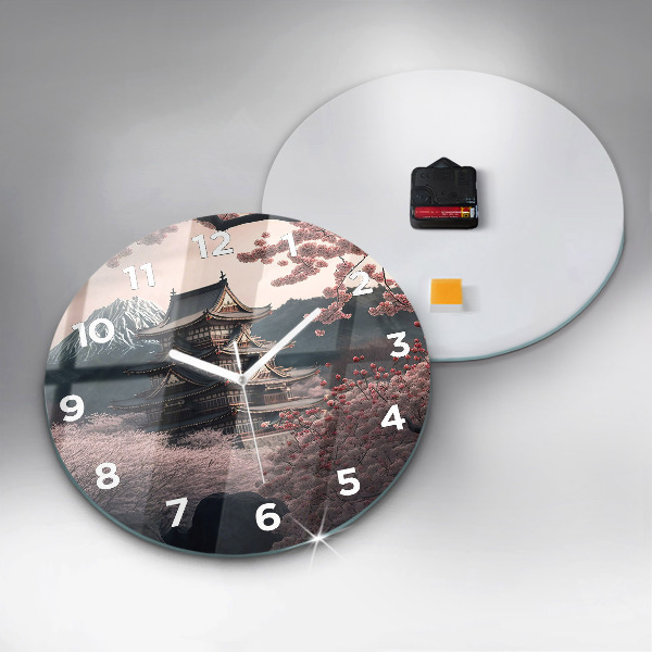 Reloj redondo pared Torre asiática Cerezos en flor