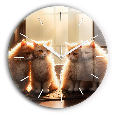 Reloj de cristal redondo Cuatro gatos al sol