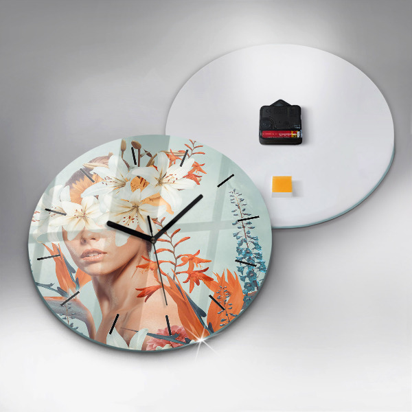 Reloj de pared redondo Mujer con flores