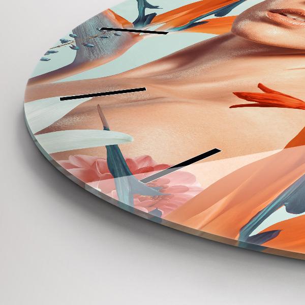 Reloj de pared redondo Mujer con flores