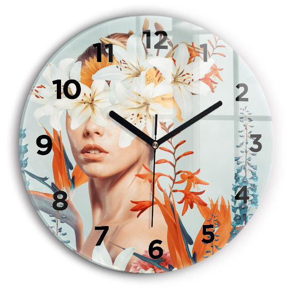 Reloj de pared redondo Mujer con flores