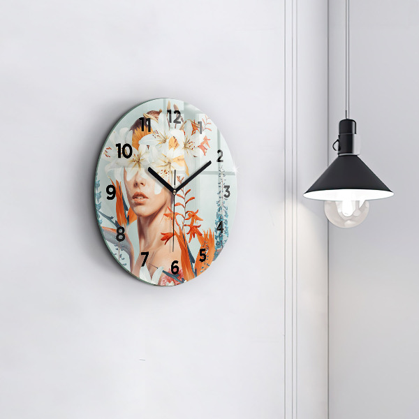 Reloj de pared redondo Mujer con flores