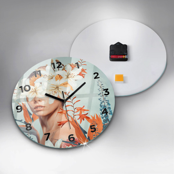 Reloj de pared redondo Mujer con flores
