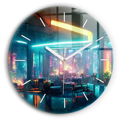 Reloj de cristal redondo Ciudad en estilo cyberpunk