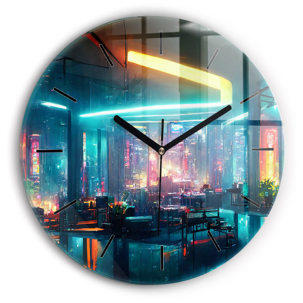 Reloj de cristal redondo Ciudad en estilo cyberpunk