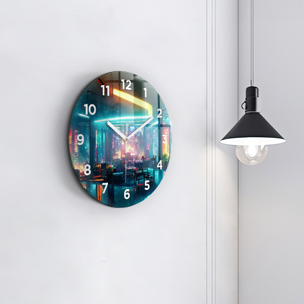Reloj de cristal redondo Ciudad en estilo cyberpunk