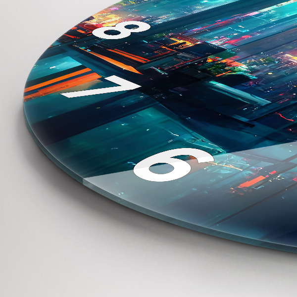 Reloj de cristal redondo Ciudad en estilo cyberpunk