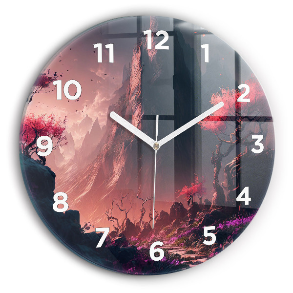 Reloj de cristal redondo Bosque mágico y cordillera