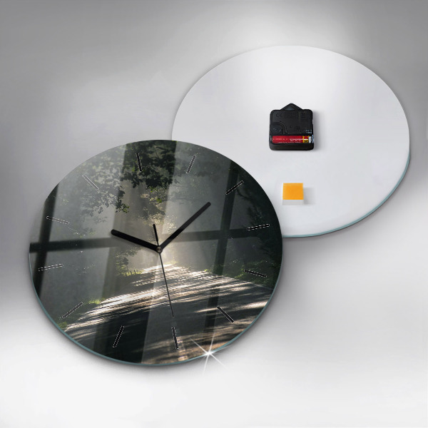 Reloj de pared redondo Carretera forestal y rayas de sol