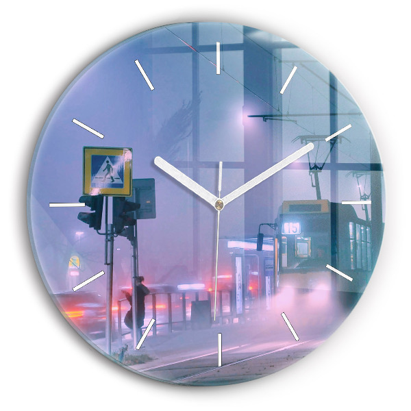 Reloj de cristal redondo Varsovia en la niebla