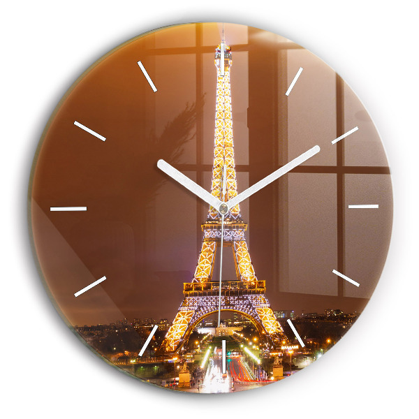 Reloj redondo pared Torre Eiffel iluminada