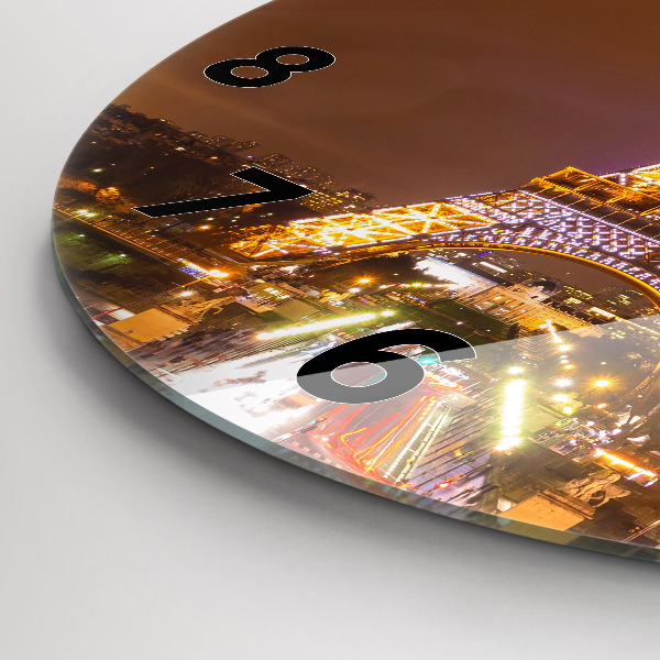 Reloj redondo pared Torre Eiffel iluminada