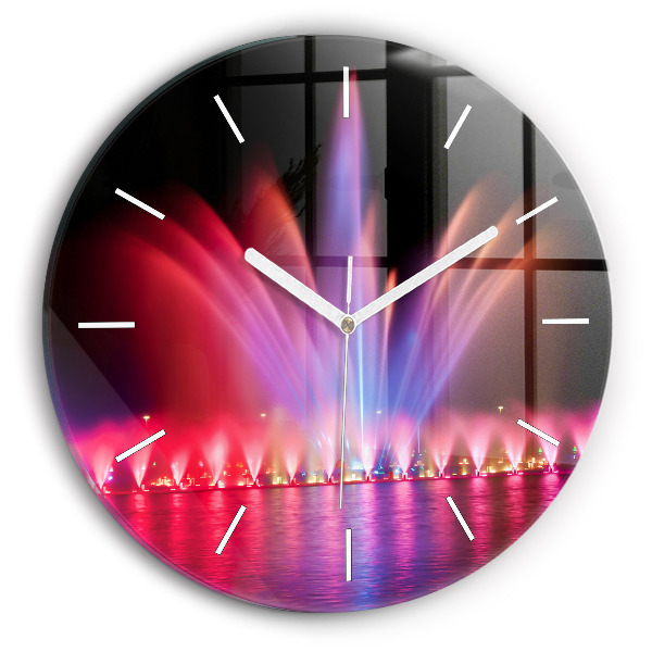 Reloj redondo pared Fuente de Wrocław por la noche
