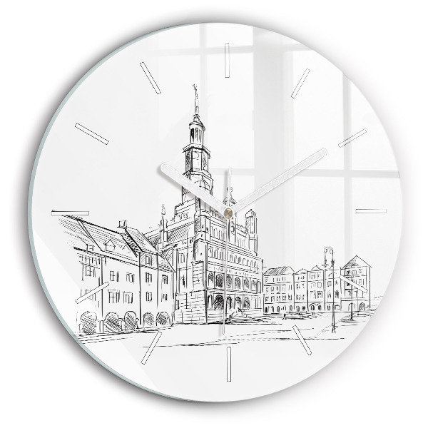 Reloj de pared redondo Boceto de la ciudad vieja de Poznan