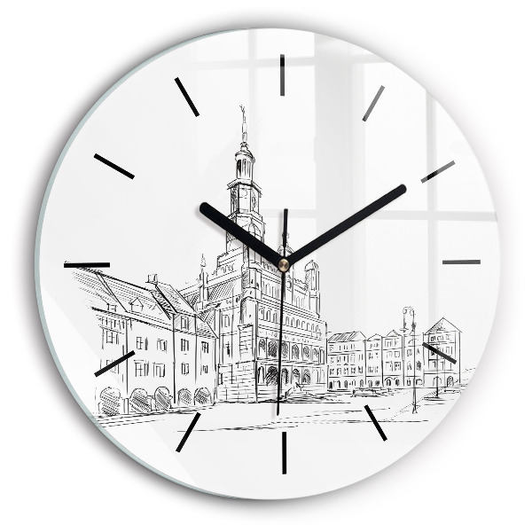 Reloj de pared redondo Boceto de la ciudad vieja de Poznan