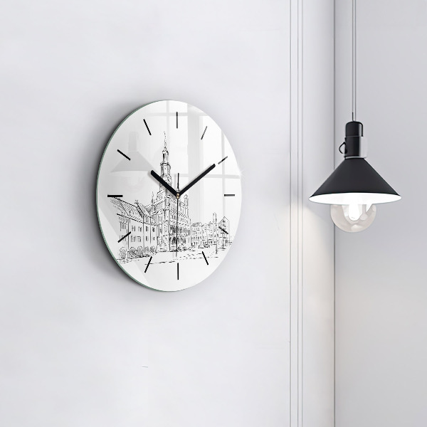 Reloj de pared redondo Boceto de la ciudad vieja de Poznan