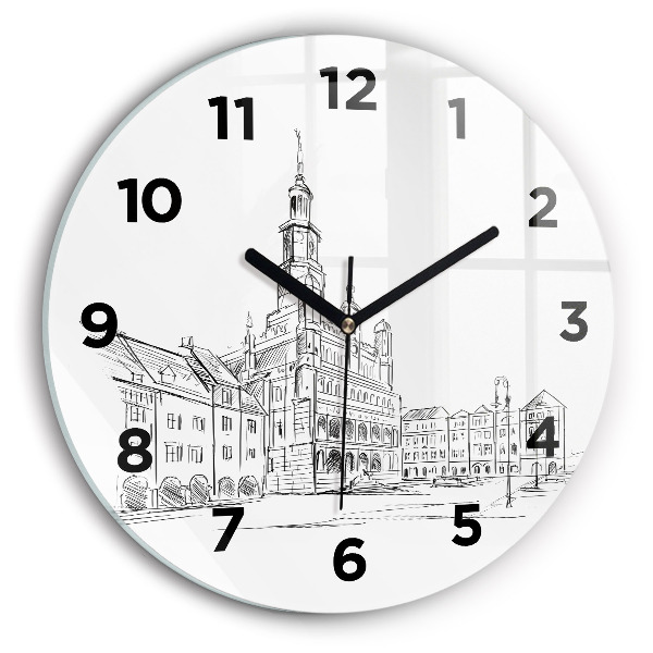 Reloj de pared redondo Boceto de la ciudad vieja de Poznan