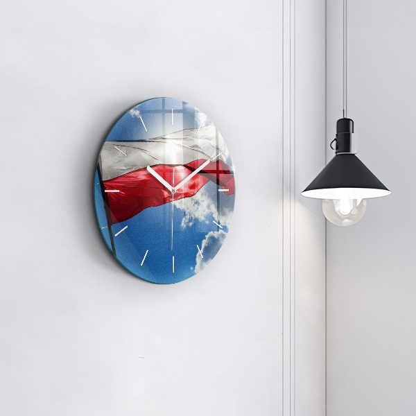 Reloj de pared redondo Bandera polaca contra el cielo