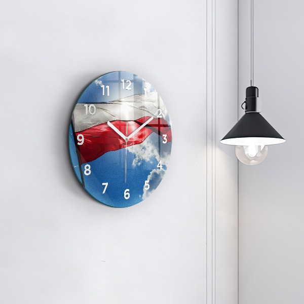 Reloj de pared redondo Bandera polaca contra el cielo